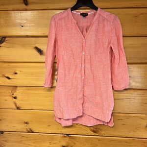 Willi Smith Tunic Top Womens Size M Coral 100% Linen Blouse Button W Pockets